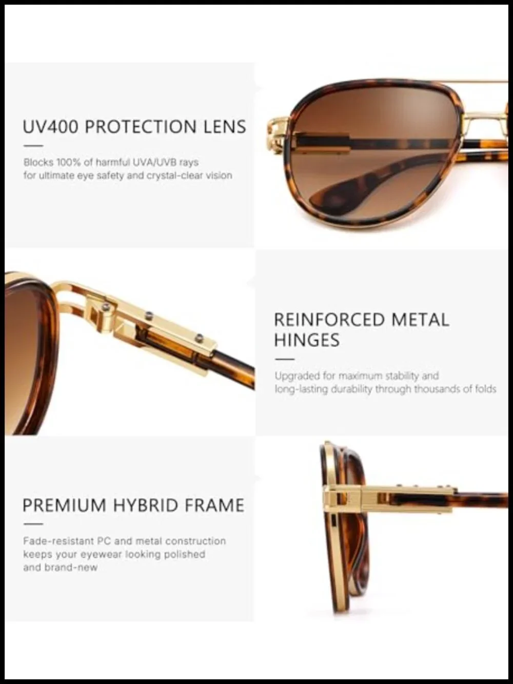 Metal Double Bridge Aviator Sunglasses with UV Protection